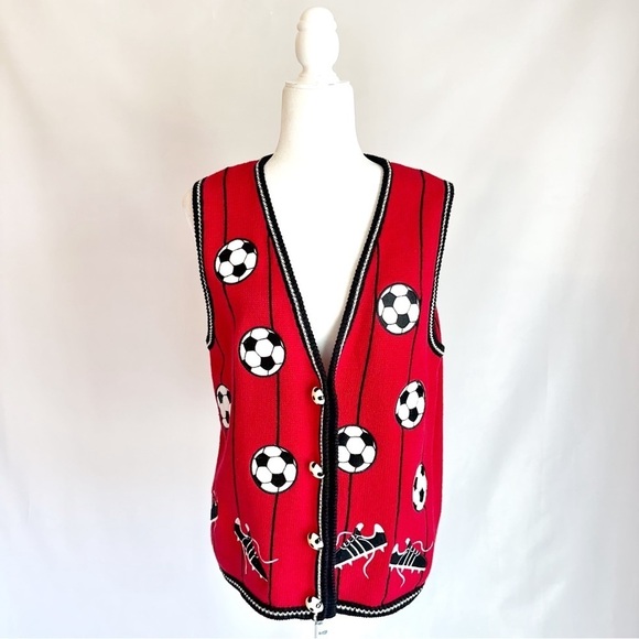 Vintage Mandal Bay Soccer Mom Novelty Button Red V-Neck Knit Sweater Vest Large - Picture 1 of 15